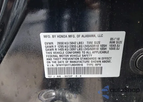 2018 Honda Pilot Ex-L from USA, damaged, VIN 5FNYF6H77JB049916